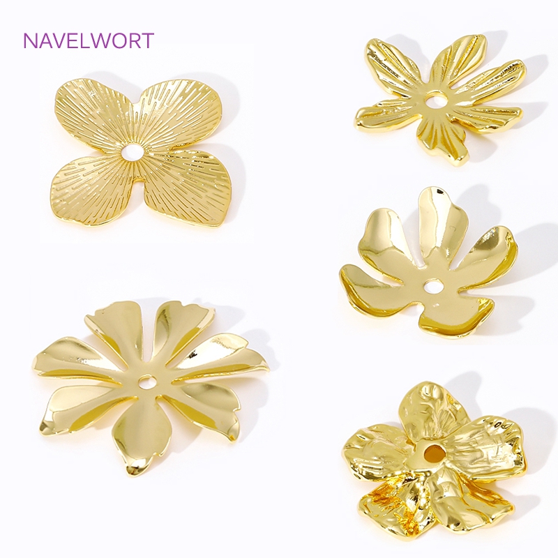 Bead Cap Flower - Tapas de latón chapadas en oro